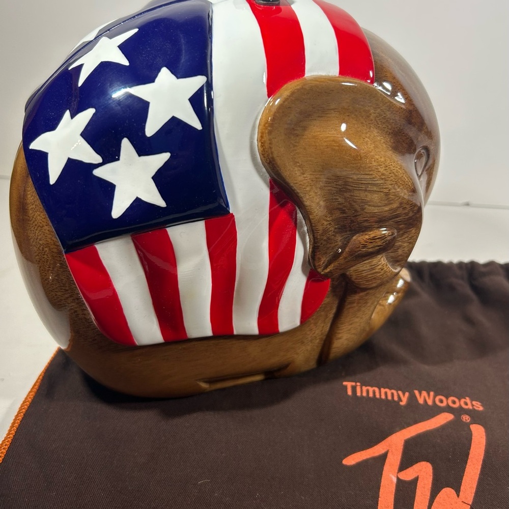 Timmy Woods Proud American Patriotic Elephant  Handbag with American Flag Design